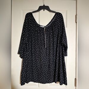 Catherines Black and White Polka Dot Blousr Size 2x 22/24 With 3/4 Sleeve